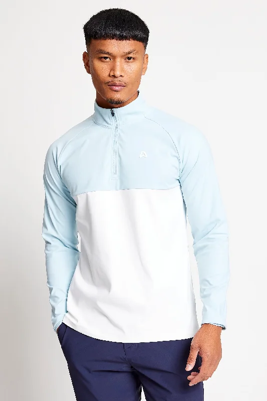 Lowest Price Slim Fit Coloured Blocked 1/4 Zip Top  - Baby Blue / Chalk White