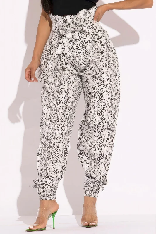 Weekend Savings Extravaganza Snake Skin Printed Paper Bag Style Cargo Pants