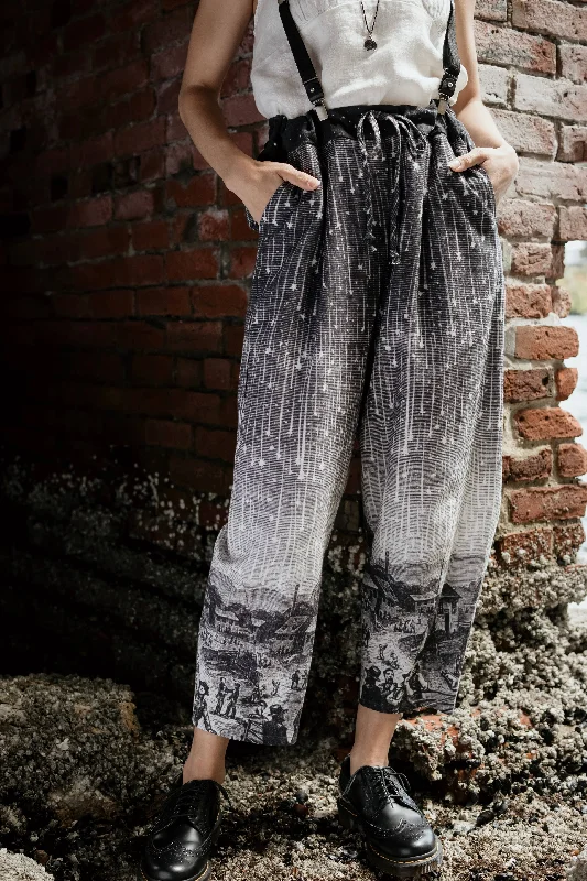 Act Fast Stargazer Boho Linen Falling Star Print Cropped Artist Pants