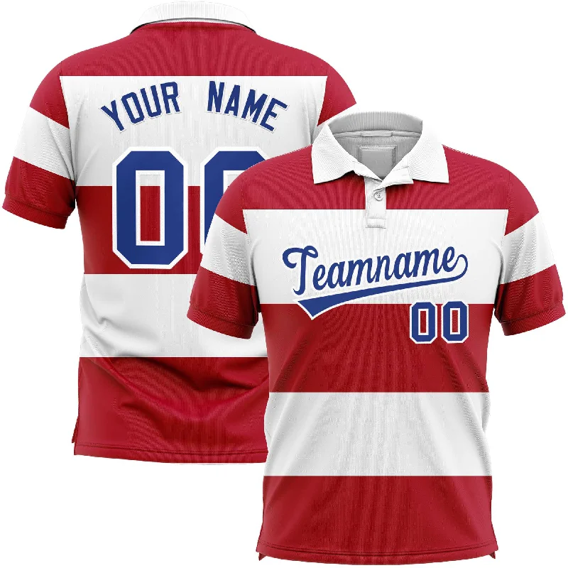 Customer Appreciation Sale Custom White-Red Horizontal Stripe Design Performance Polo Shirt Customer Appreciation Sale Custom White-Red Horizontal Stripe Design Performance Polo Shirt