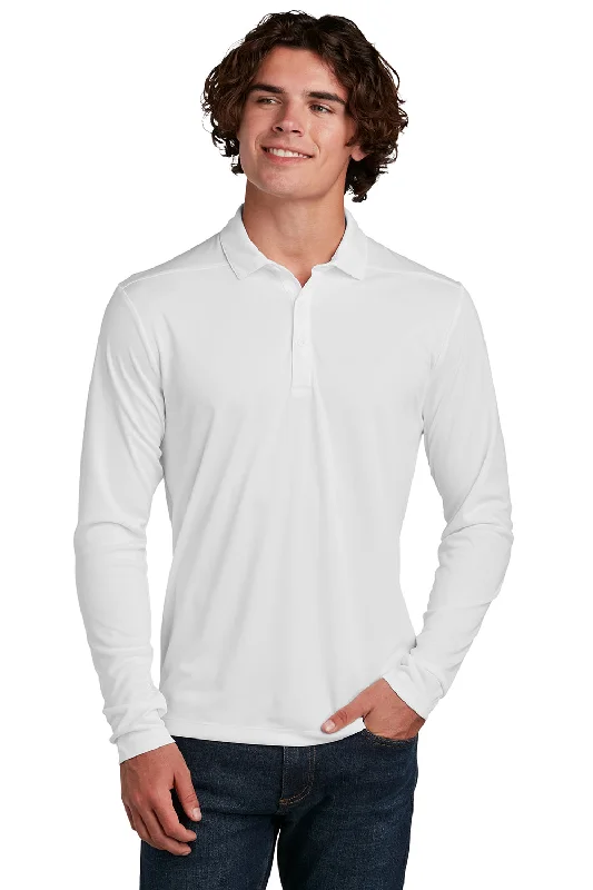 Midnight Madness Sport-Tek Mens Moisture Wicking Long Sleeve Polo Shirt - White