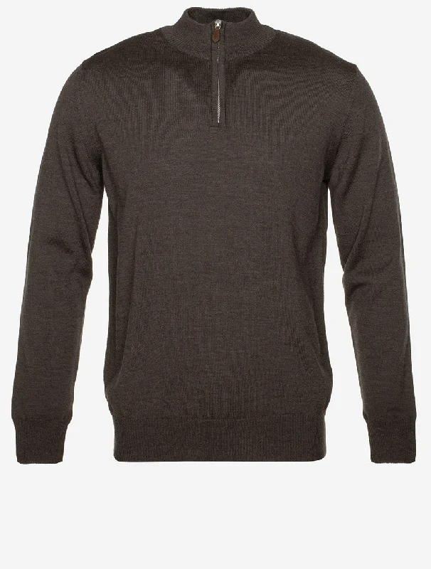 Overstock Clearance Stenstroms Strickpullover mit halbem Reißverschluss, Merinowolle, Braun 282