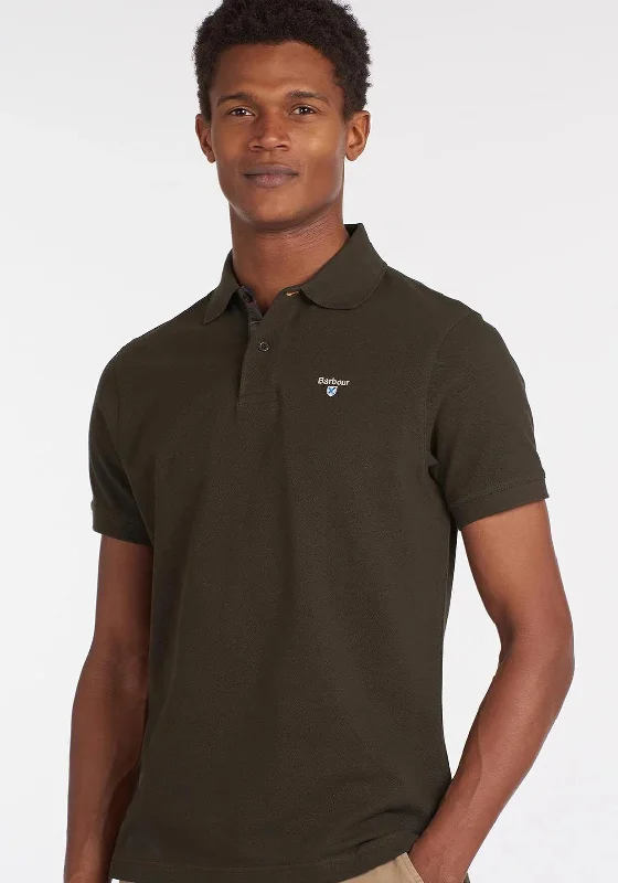 Members Only Barbour Mens Tartan Contrast Pique Polo Shirt, Forest Green