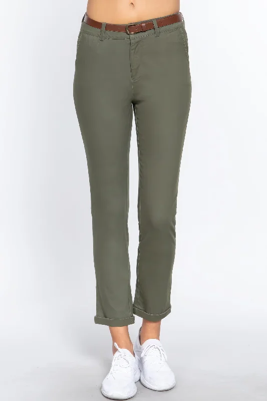 Weekend Deals to Make You Happy Cotton-span Twill Belted Long Pants