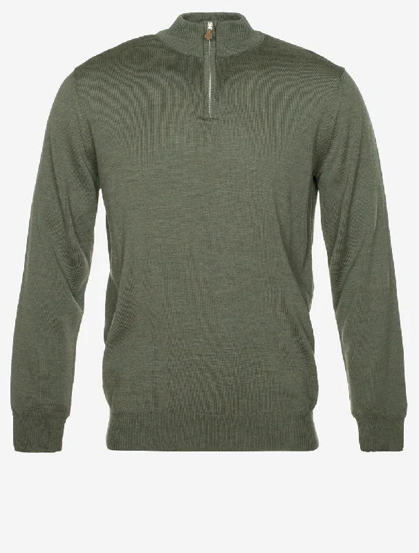 Online Exclusive Stenstroms Strickpullover mit halbem Reißverschluss, Merinowolle, Grün 465
