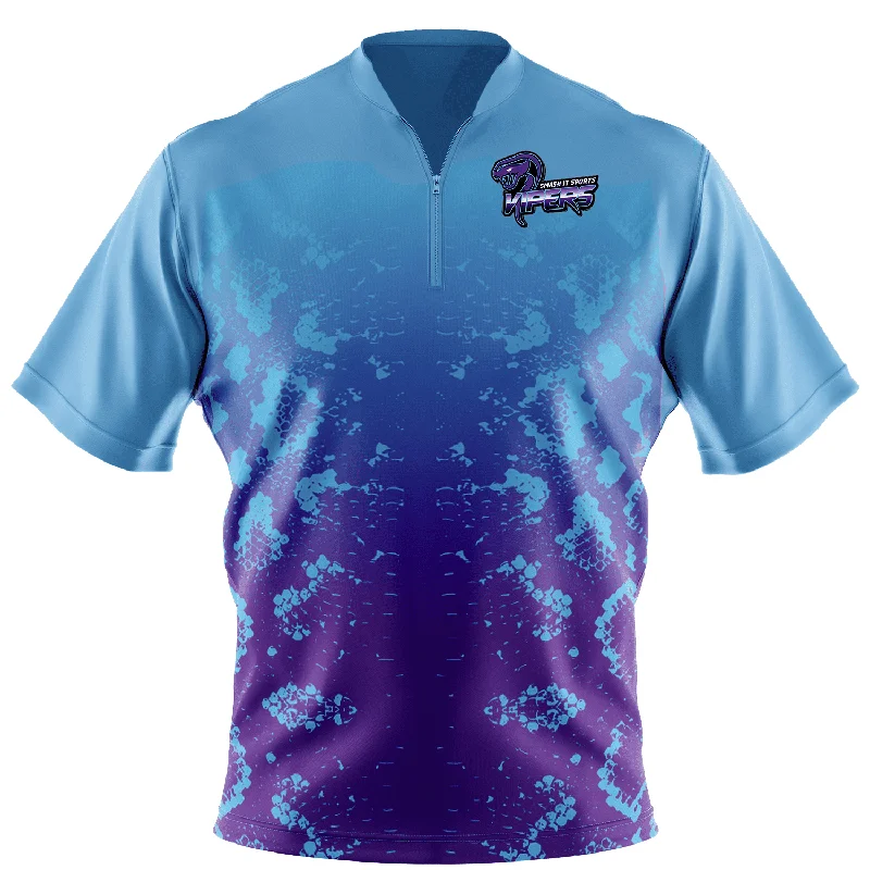 Stock Clearance Vipers Short Sleeve Quarter Zip - Purple/Carolina Fade