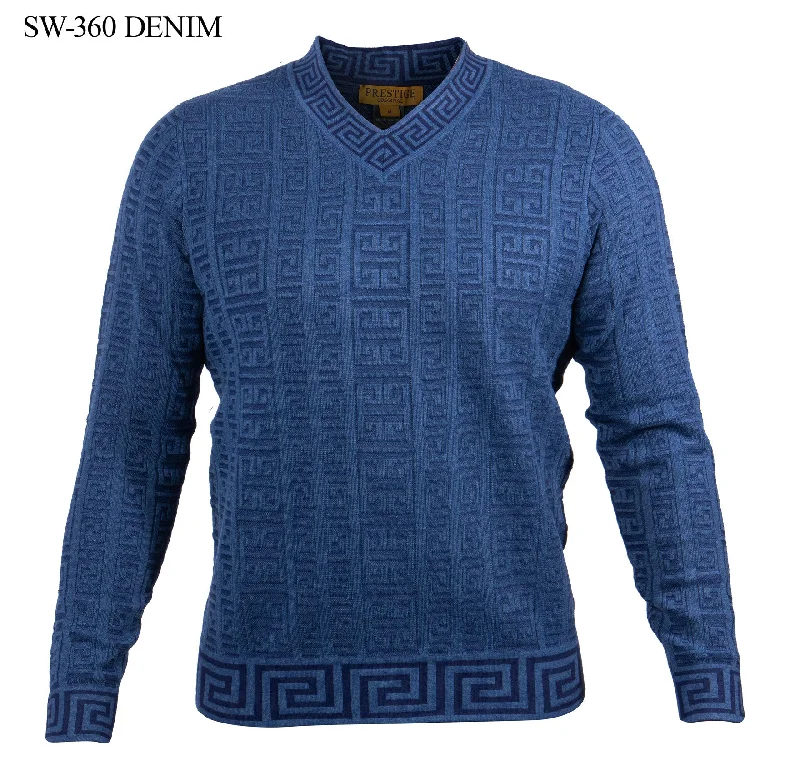 Midnight Sale L/S Greek Print V-Neck Sweater | Denim