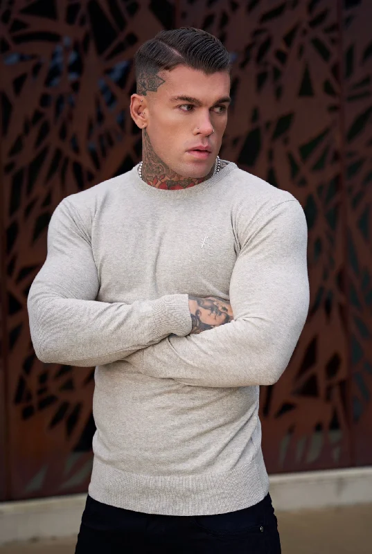 Bonus Offer Father Sons Classic Light Grey Marl Crew Neck Knitted Jumper with Tonal Emblem - FSH674 Bonus Offer Father Sons Classic Light Grey Marl Crew Neck Knitted Jumper with Tonal Emblem - FSH674