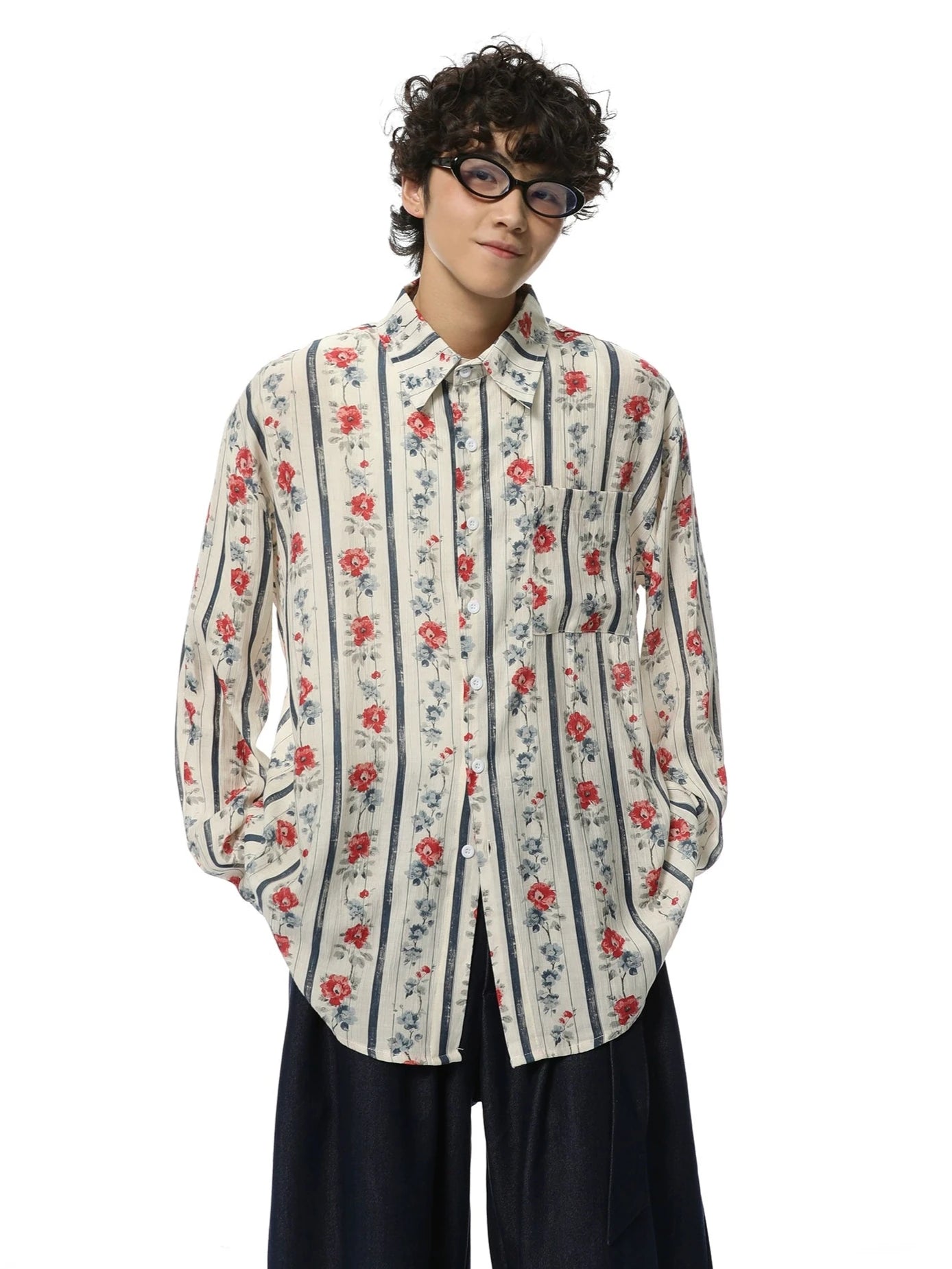 Weekend Extravaganza: Shop Now Floral Stripe Print Oversized Button-Up Shirt