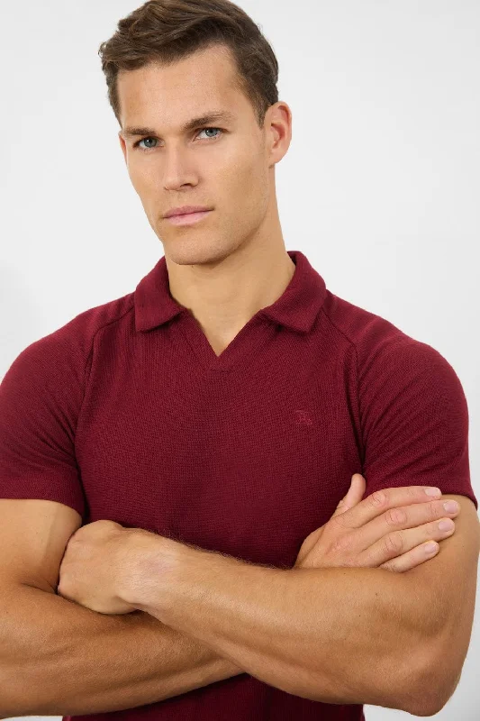 Can't Miss Textured Open Collar Polo Shirt in Claret