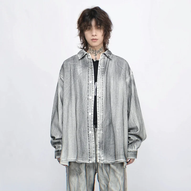 Sale Alert Stone Wash Button-Up Faded Denim Overshirt
