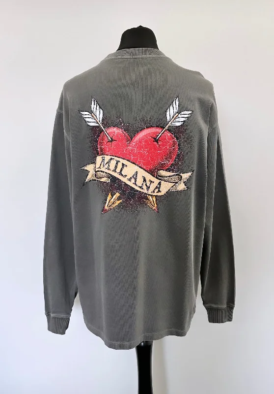 Daily Special Washed Charcoal Heart Script Heavyweight Long-Sleeve T-shirt