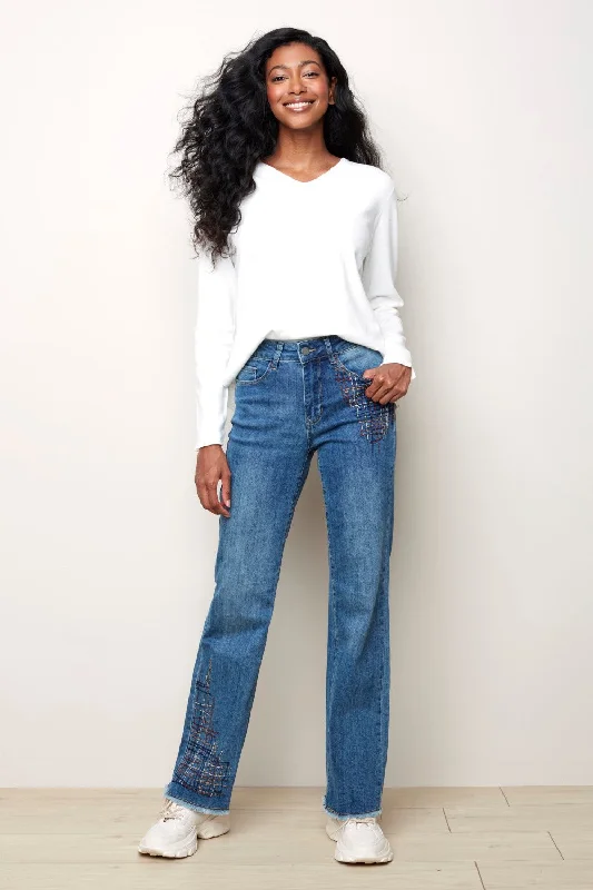 Weekend Deals to Brighten Your Day Charlie B Embroidered Wide Leg Jeans C5371-156 Medium-Blue