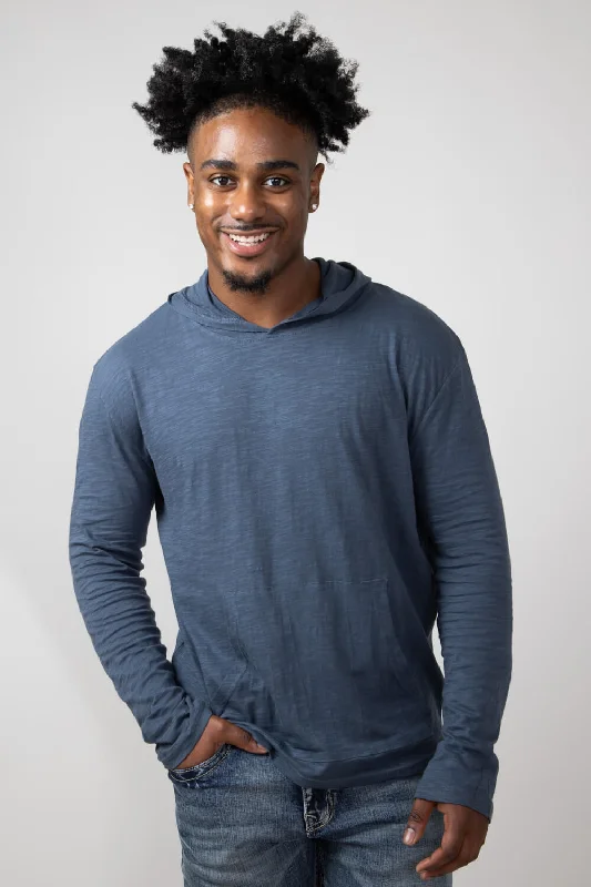 Bargain Prices Slub Pullover Hoodie for Men in Indigo | 8705-INDIGO