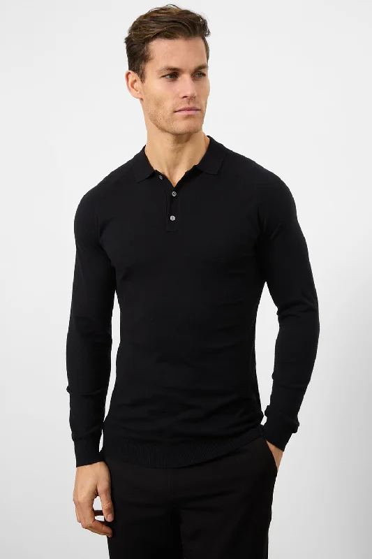 Discount Days Knitted Polo Shirt in Black
