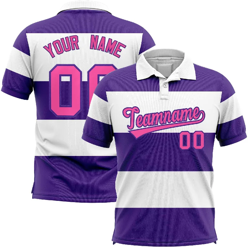 Blowout Sale Custom White-Purple Horizontal Stripe Design Performance Polo Shirt