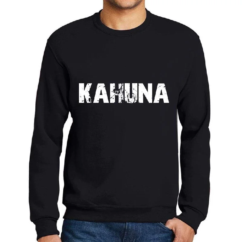 Pay Less Men's Printed Graphic Sweatshirt Popular Words KAHUNA Deep Black