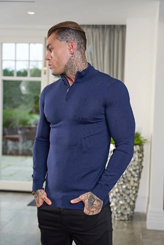 Lowest Rates Father Sons Classic Navy Merino Wool Knitted Funnel Neck Zip Long Sleeve Jumper With FS Embroidery- FSN005 Lowest Rates Father Sons Classic Navy Merino Wool Knitted Funnel Neck Zip Long Sleeve Jumper With FS Embroidery- FSN005