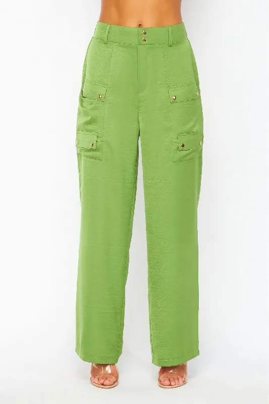Weekend Sale: Don't Miss Out Satin Cargo Pocket Wide Leg Pants