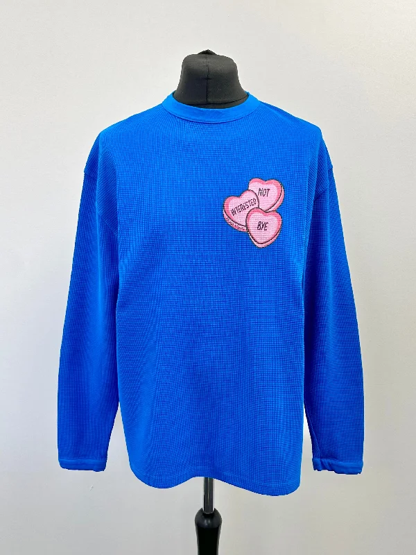 Cash Savings Cobalt Blue Waffle Heavyweight Hearts Long Sleeve T-shirt.
