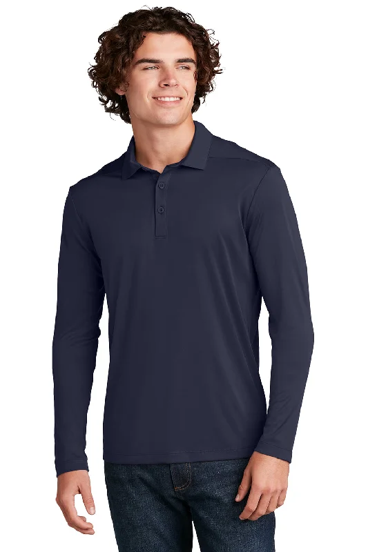 Limited Availability Sport-Tek Mens Moisture Wicking Long Sleeve Polo Shirt - True Navy Blue Limited Availability Sport-Tek Mens Moisture Wicking Long Sleeve Polo Shirt - True Navy Blue