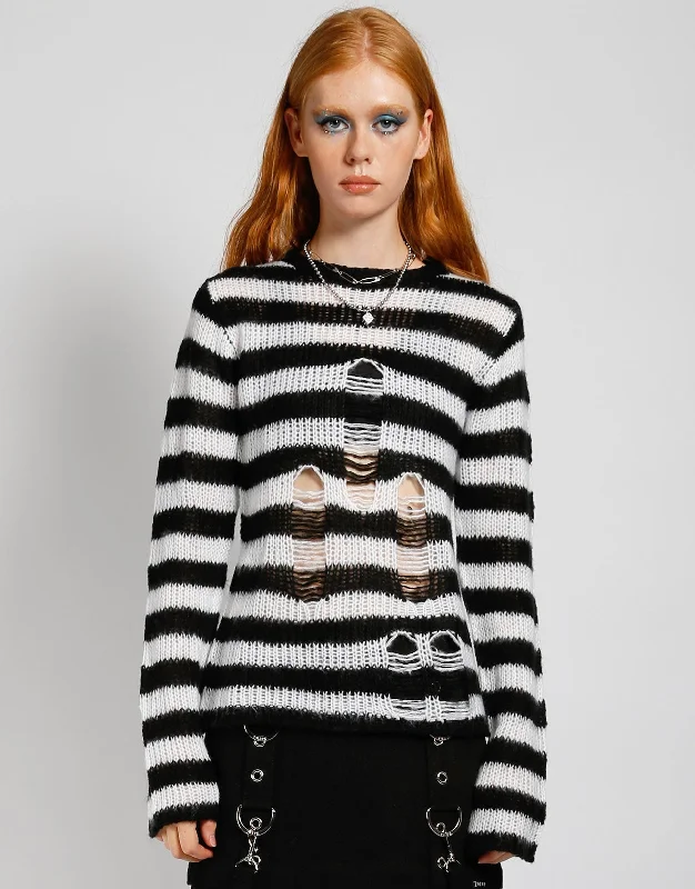 Holiday Sale RAG STRIPE SWEATER WHITE
