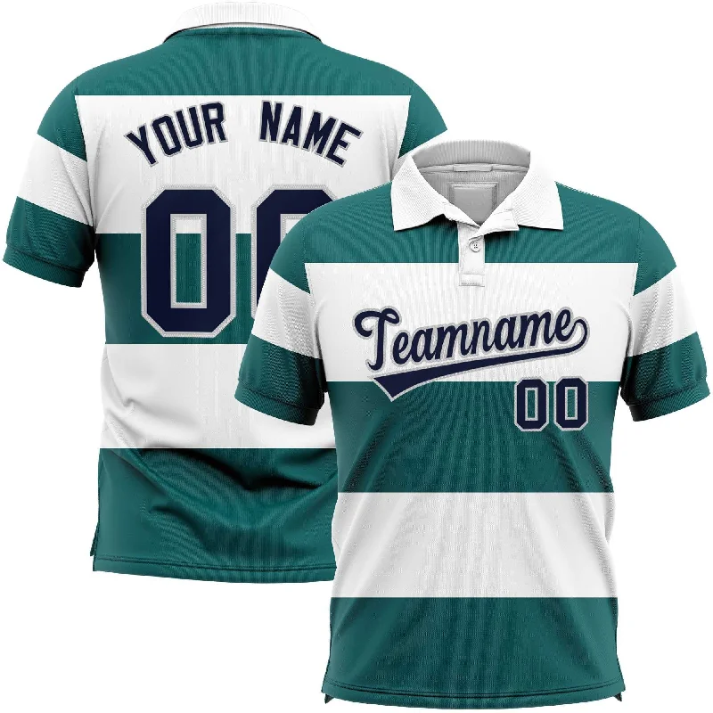 Bargain Blast Custom White-Aqua Horizontal Stripe Design Performance Polo Shirt