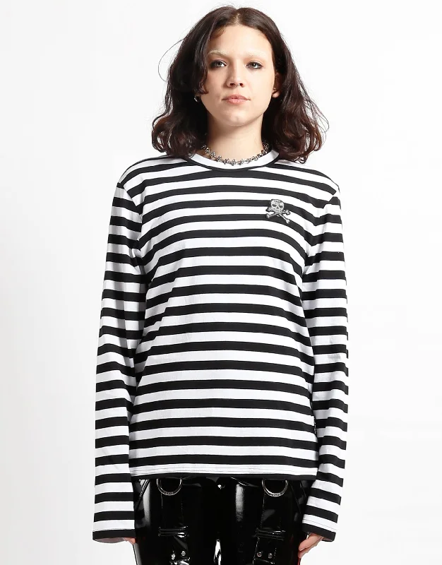 Huge Discounts SKULL STRIPE KNIT TOP BLACK/WHITE