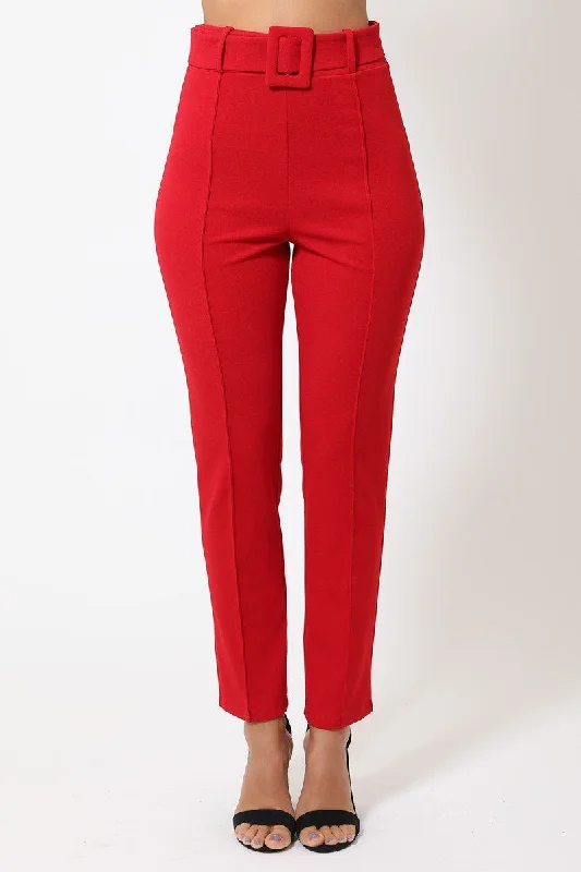 Take Advantage Ankle Tapered Self-fabric Buckle Belt Pants