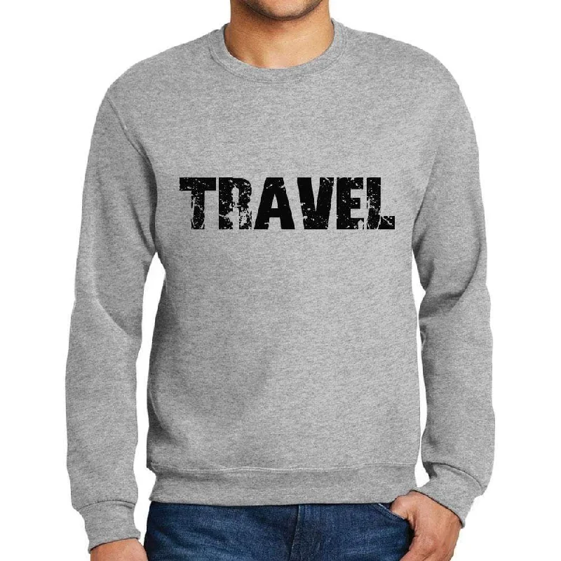 Today's Deal Men's Printed Graphic Sweatshirt Popular Words TRAVEL Grey Marl
