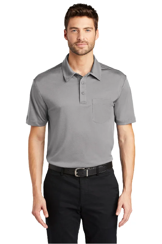 Stock Up and Save Port Authority Mens Silk Touch Performance Moisture Wicking Short Sleeve Polo Shirt w/ Pocket - Gusty Grey Stock Up and Save Port Authority Mens Silk Touch Performance Moisture Wicking Short Sleeve Polo Shirt w/ Pocket - Gusty Grey