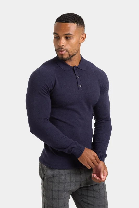 Super Bargain Knitted Polo Shirt in Navy