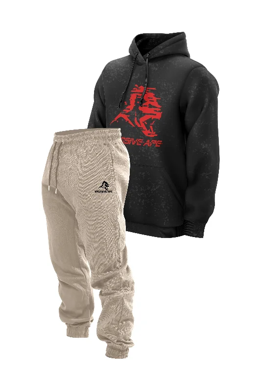 Act Now XAPE Glitch Acid Wash Hoodie & Supreme Joggers Combo - Black/Sand
