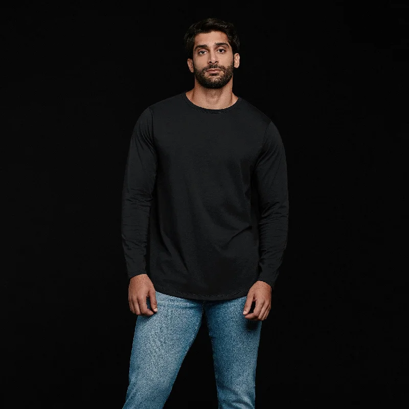 Markdown Sale Long Sleeve Curved Hem T-Shirt | Black