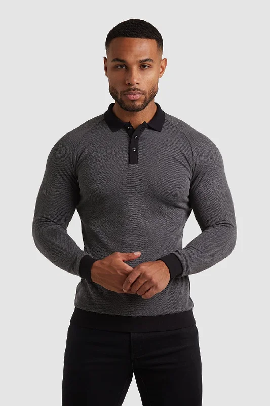 Savings Galore Knit Look Polo Shirt in Charcoal