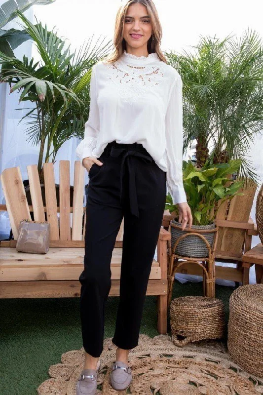 Unwind with Weekend Discounts Ruffle High Waist Belt Side Pocket Front Zipper Solid Pants