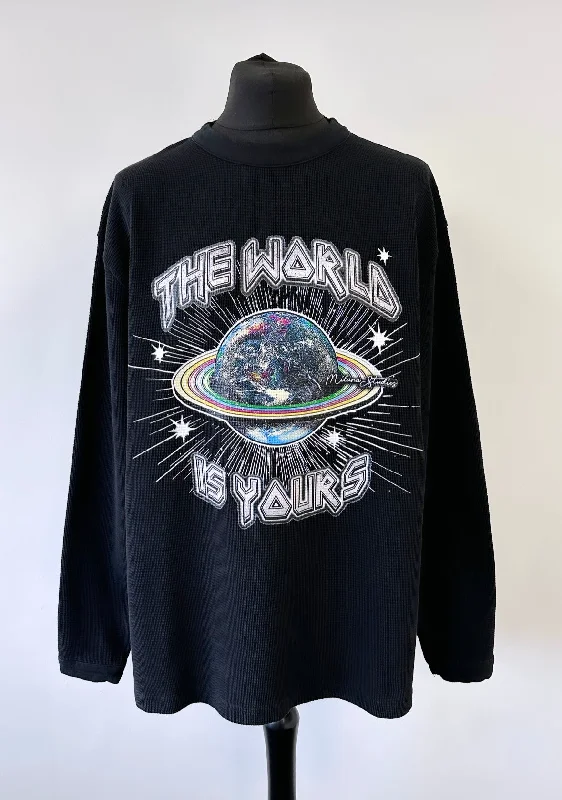 Overstock Sale Black Waffle Heavyweight Planet Long Sleeve.