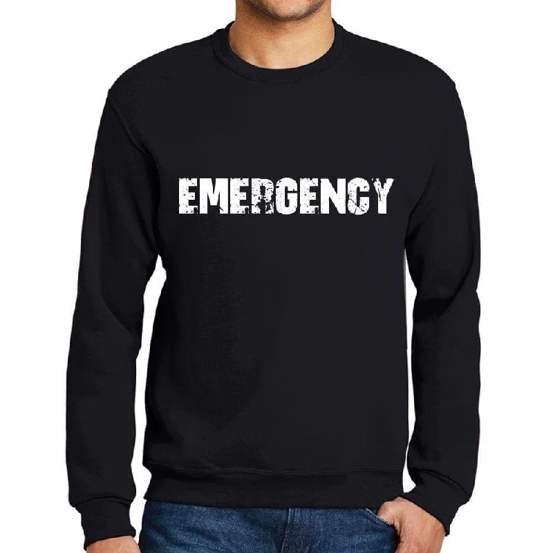 Reduced Prices Men's Printed Graphic Sweatshirt Popular Words EMERGENCY Deep Black