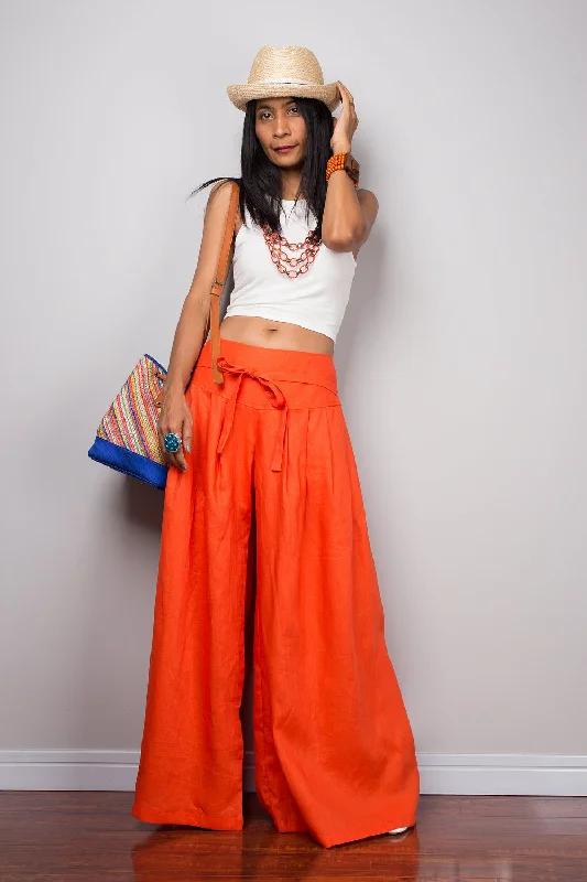 Weekend Deals That Impress Linen Pants - Wide Leg Pants - Orange Pants