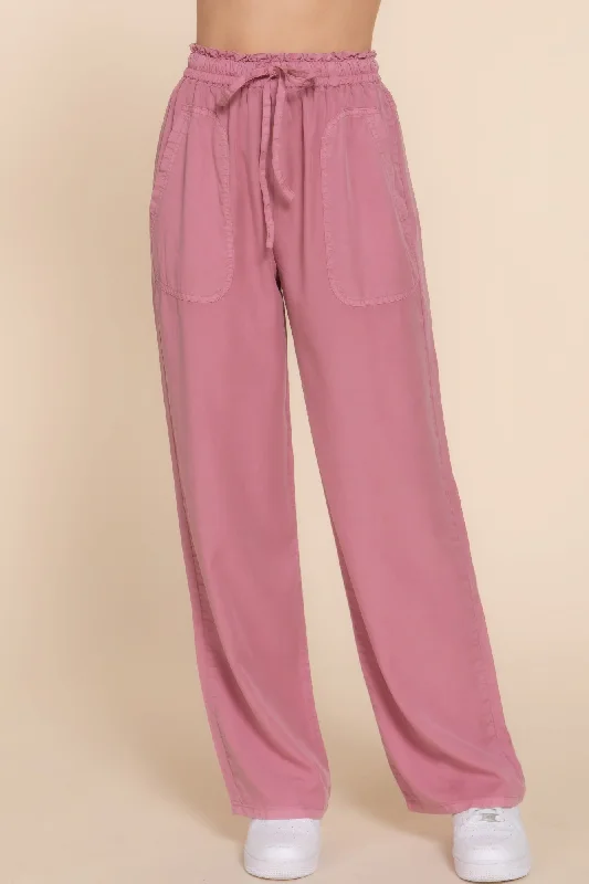 Weekend Specials to Cherish Elastic Waist Tencel Long Pants