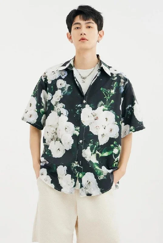 Weekend Deals That Wow Floral Contrast Print Short Sleeve Button-Up Shirt
