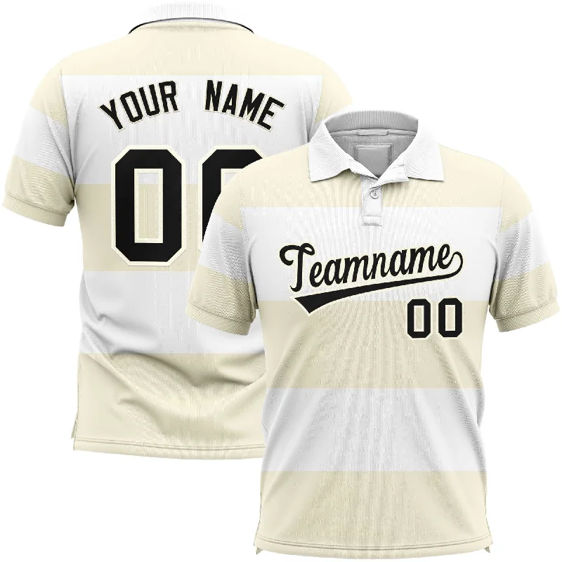 Final Markdown Custom White-Cream Horizontal Stripe Design Performance Polo Shirt