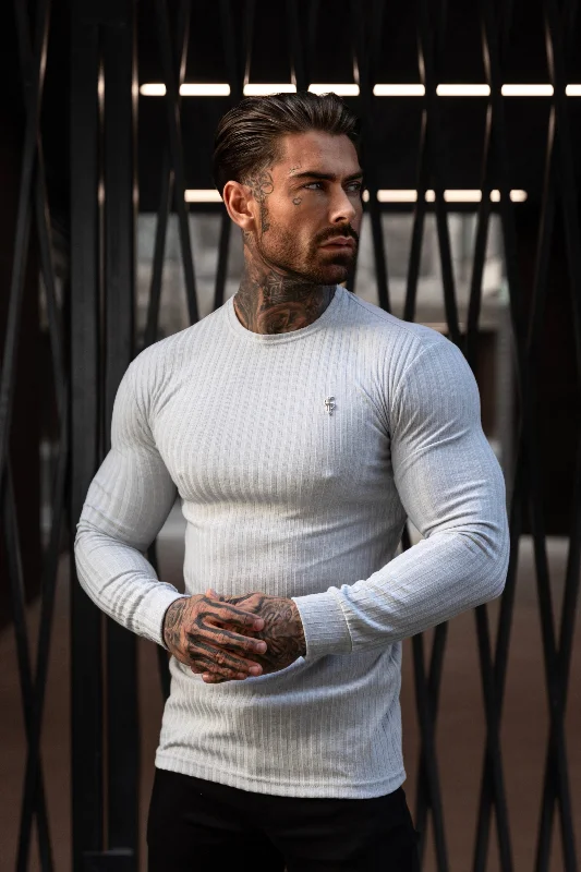 Can't Resist Father Sons Classic Light Grey Ribbed Knit Jumper With Silver Metal Emblem - FSH949 Can't Resist Father Sons Classic Light Grey Ribbed Knit Jumper With Silver Metal Emblem - FSH949