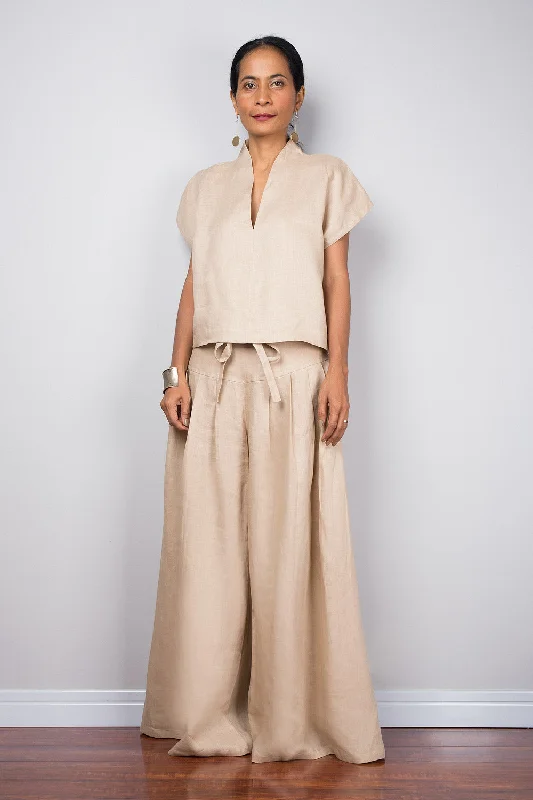 Top Pick Linen wide leg palazzo pants. High waist women's summer pants