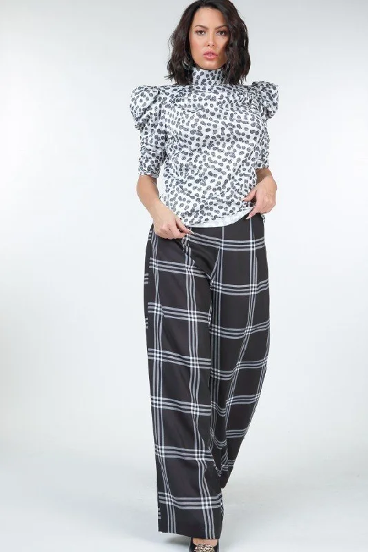 Weekend Deals to Make You Smile High Waist Plaid Print Wide Leg Pants