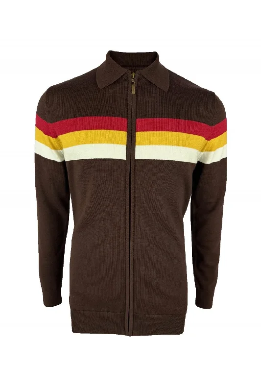 Final Markdown Ska & Soul Men's SS2559 'Gallagher' Zip Through Fine Gauge Chocolate