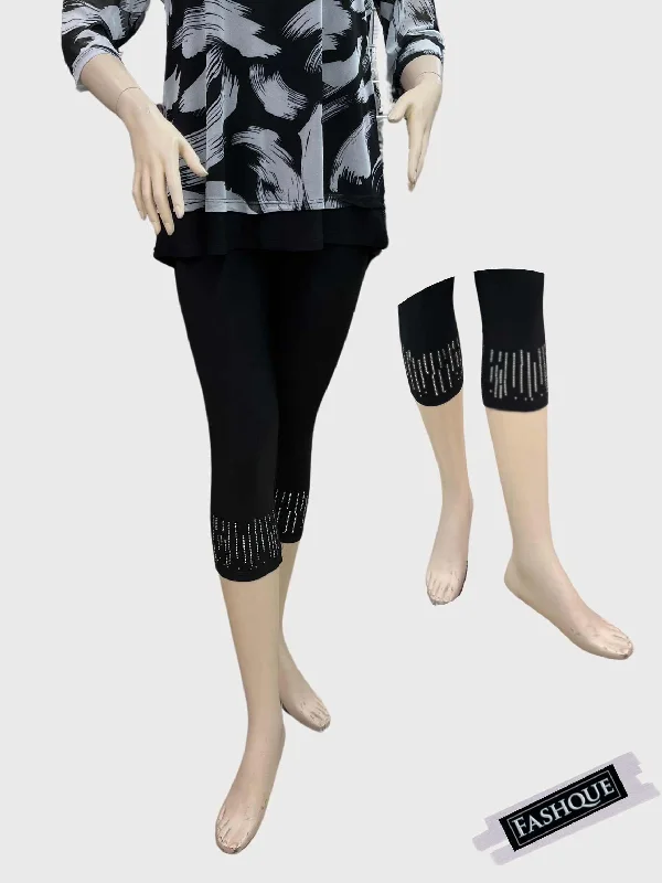 Weekend Discounts to Delight FASHQUE - Capri Length Legging with Rhinestones - P002-R Weekend Discounts to Delight FASHQUE - Capri Length Legging with Rhinestones - P002-R