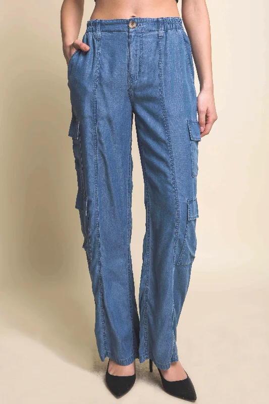 Reduced Price Full-length Tencel Pants With Cargo Pockets