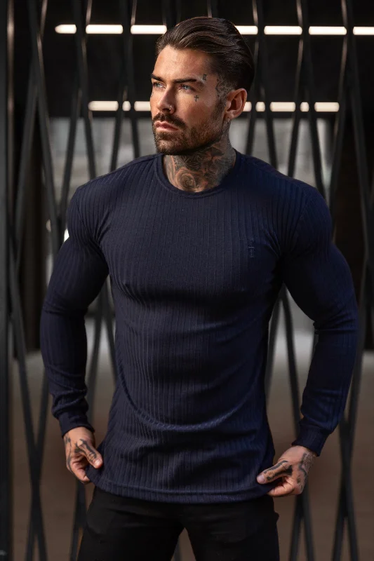 One-Day Only Father Sons Classic Navy Ribbed Knit Jumper With Tonal Embroidery - FSH944 One-Day Only Father Sons Classic Navy Ribbed Knit Jumper With Tonal Embroidery - FSH944