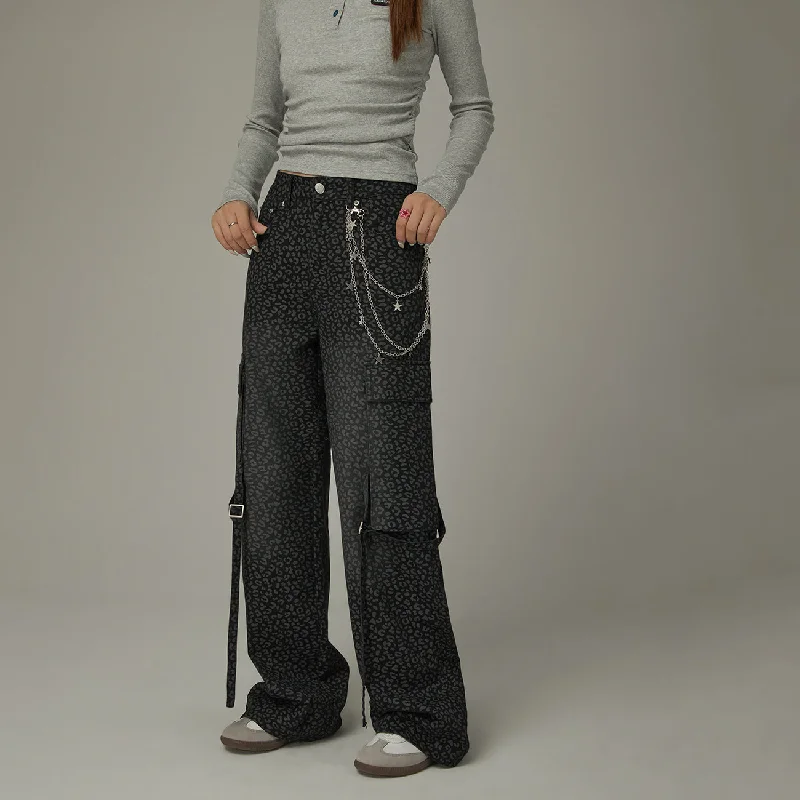 Markdown Sale Leopard Cargo Strap Pocket Pants